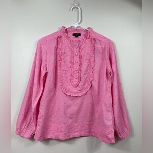 J.Crew Floral Eyelet Pink Long Sleeve Blouse with Ruffle Detail Cotton Size XS